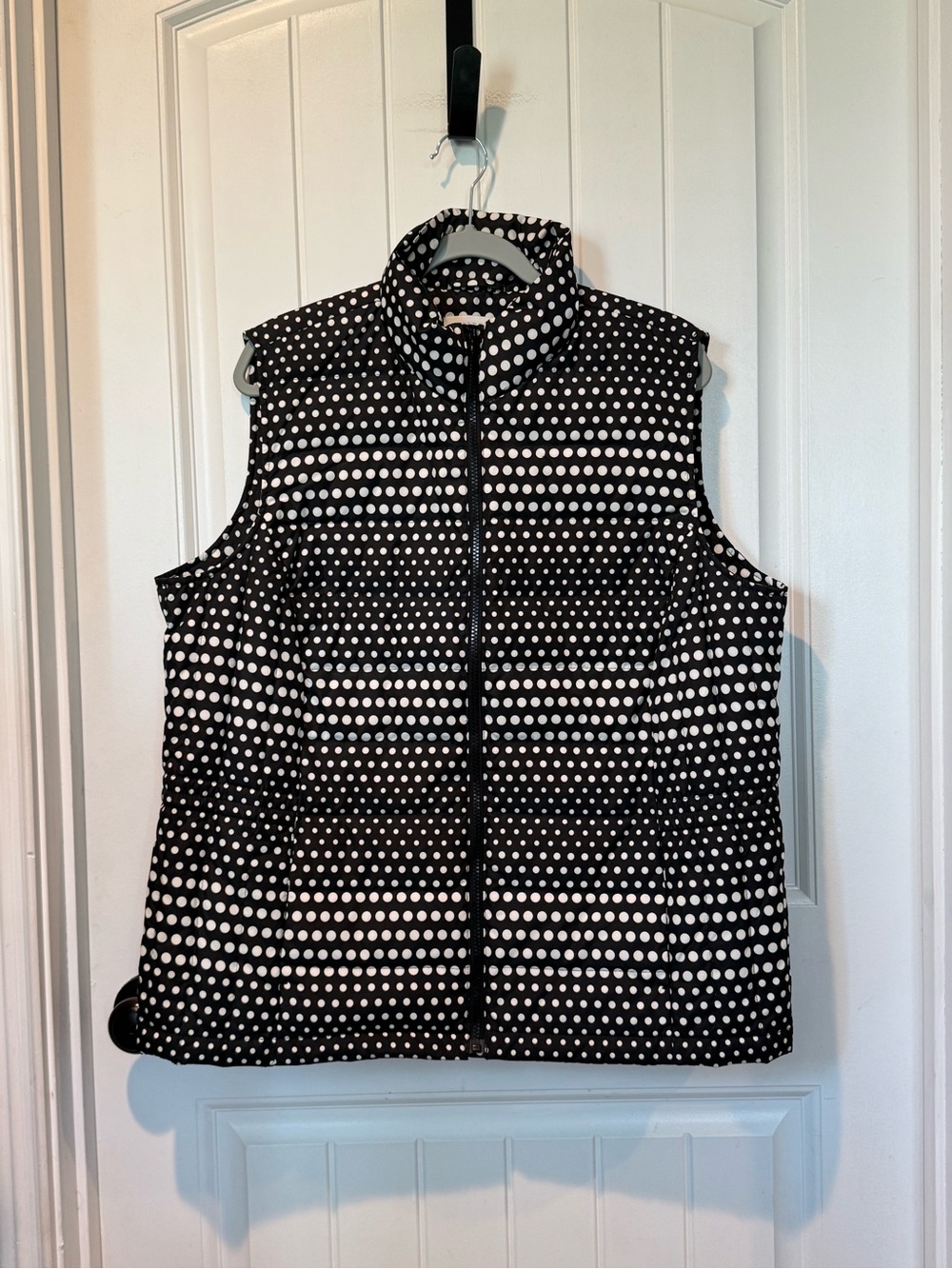 Talbots Black and White Polka Dot Quilted Puffer Vest